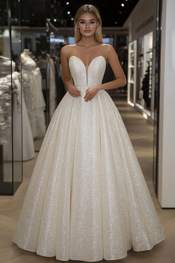 Ivoire scintillant Une ligne Sweetheart Robe longue de bal